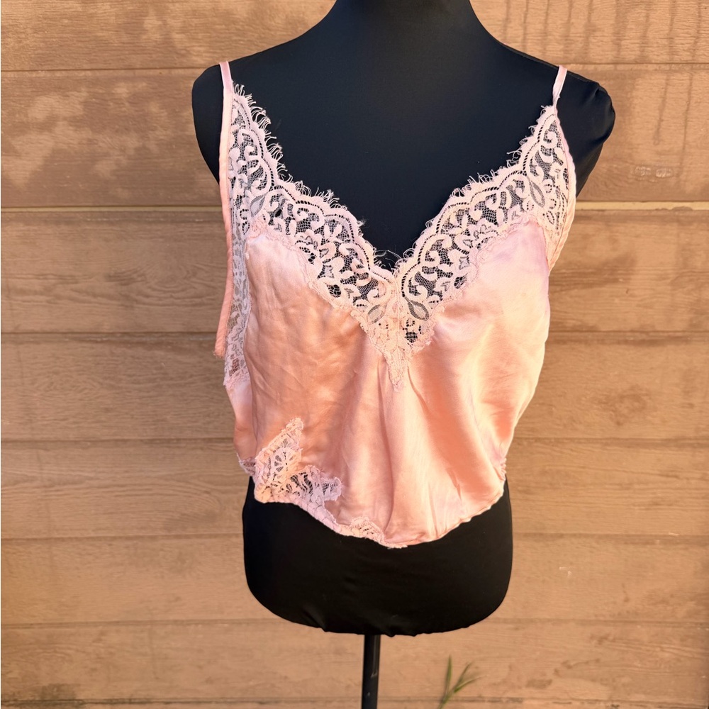Free people Satin Pink Lace Trim Cami Top